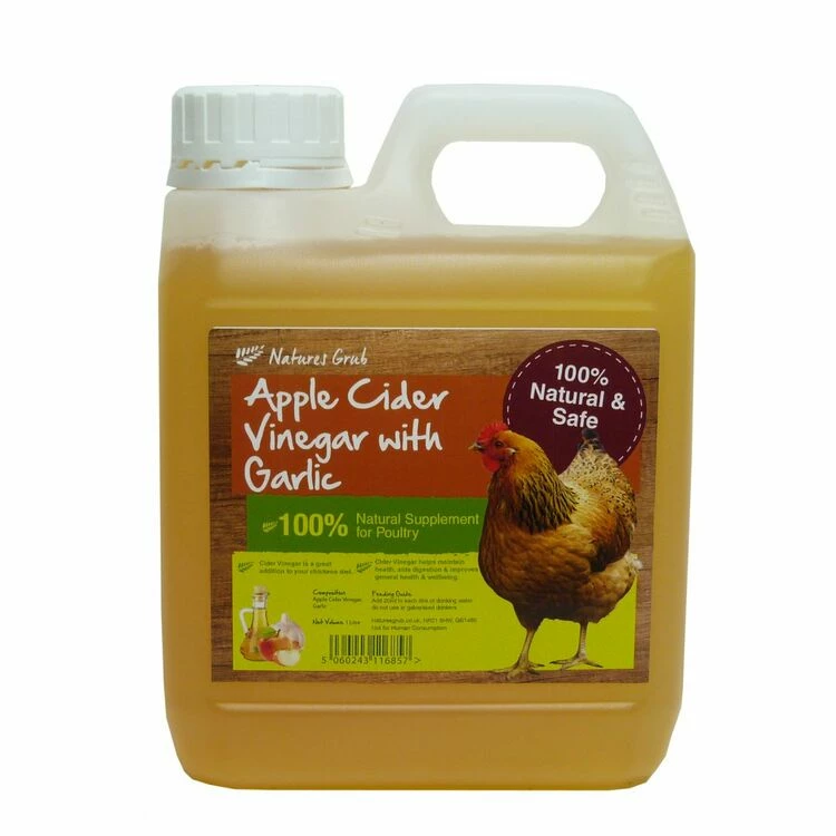 6 X Natures Grub Organic Cider Vinegar With Garlic For Poultry 1 Litre